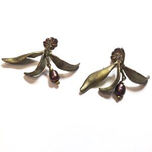 Michael Michaud Olive Post Earrings Bronze with Freshwater Pearl
